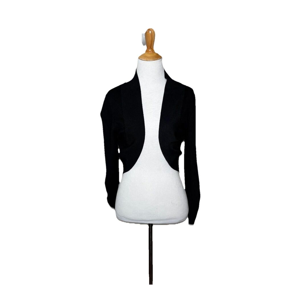 Maurices Shrug Black Ruched Long Sleeve Open Front Sweater Womens Sz Small